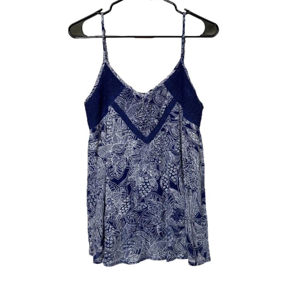 Allison Joy Blue & White Floral Print Sleeveless Tank Top Size S